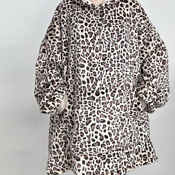 The Comfy Jackets & Blazers - The Comfy Leopard Animal Print oversized Sherpa wearable blanket sweatshirt